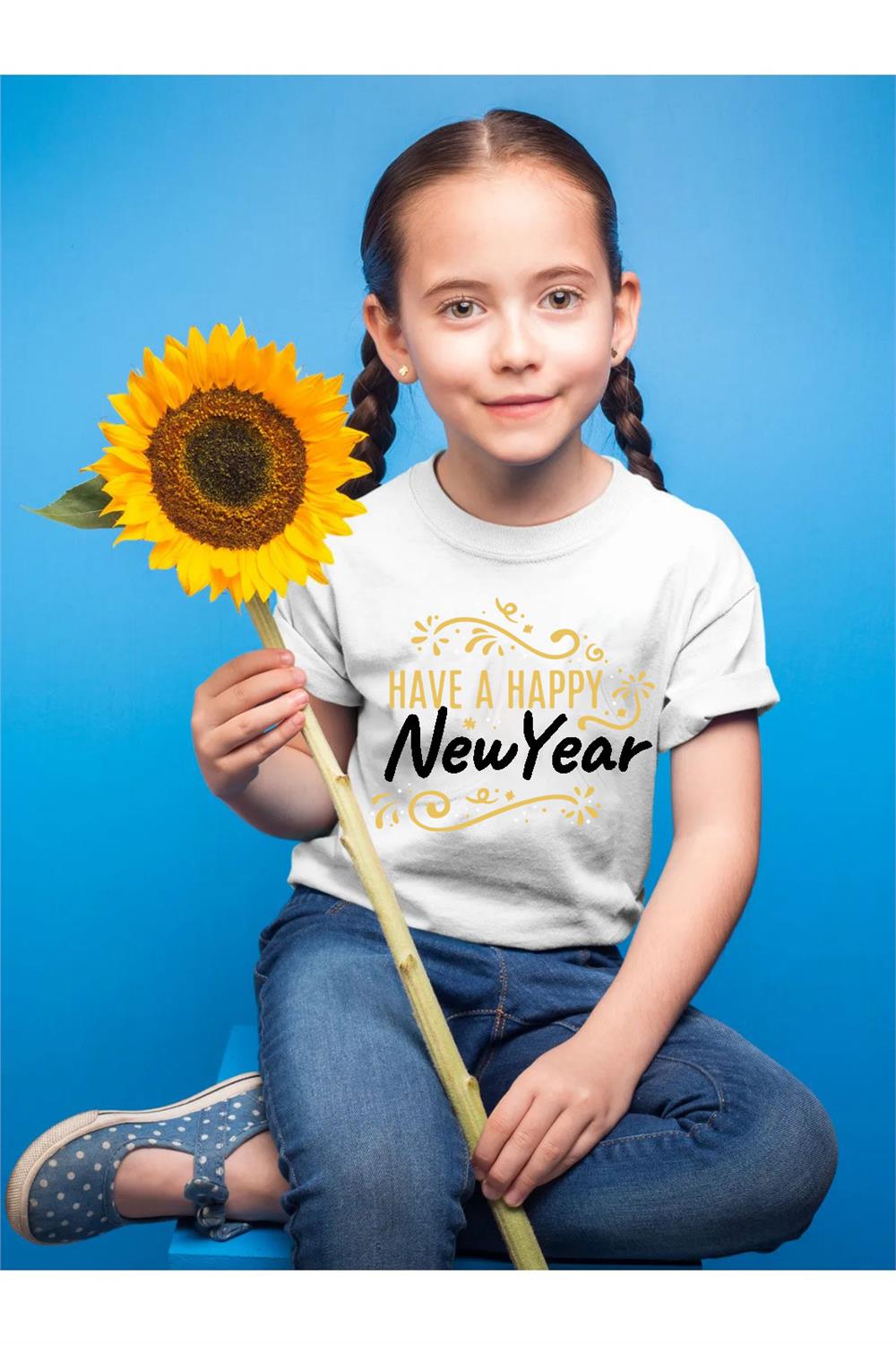 Yılbaşı Yeni Yıl Merry Chirstmas Noel Baba Baskılı Çocuk %100 Pamuk Beyaz T-Shirt - Beyaz