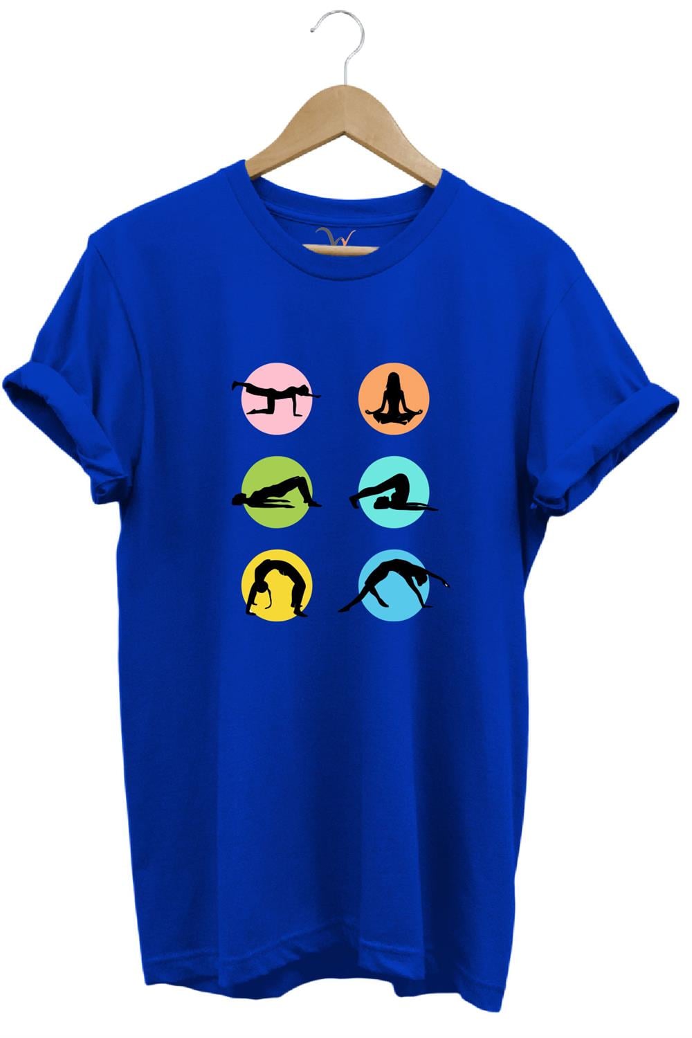 Yoga Meditasyon Hareketleri Baskılı %100 Pamuk Regular Fit Bisiklet Yaka T-Shirt - Saks Mavisi