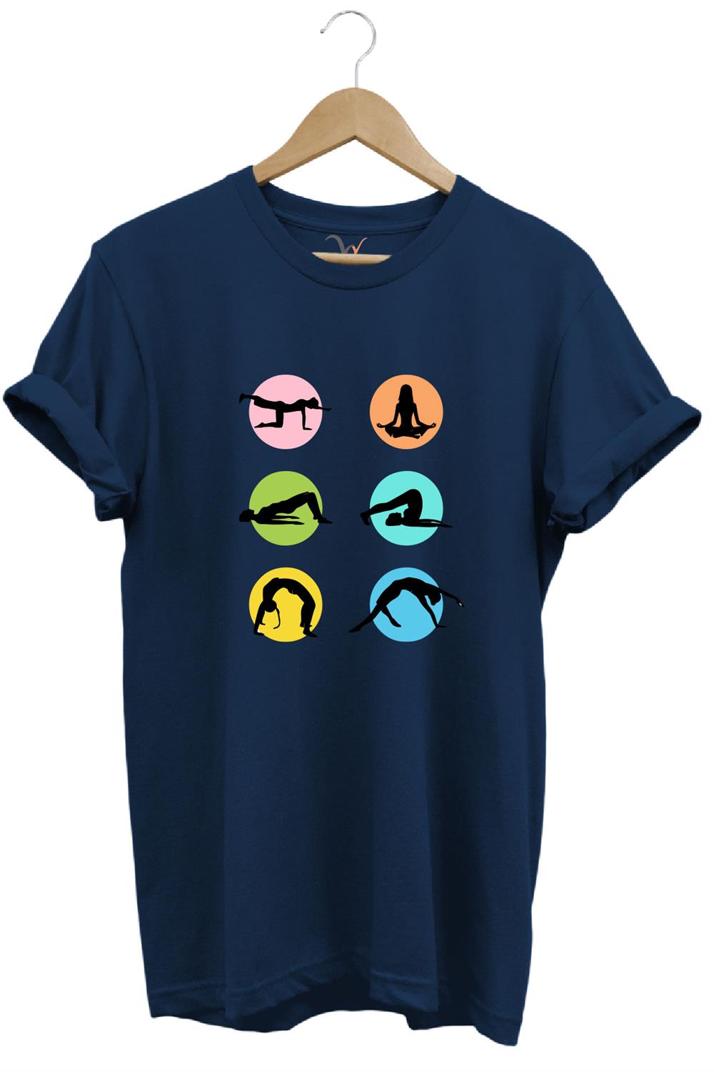Yoga Meditasyon Hareketleri Baskılı %100 Pamuk Regular Fit Bisiklet Yaka T-Shirt - Lacivert