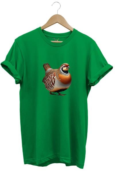 Avcılık Hunting Kınalı Keklik Baskılı Vahşi Yaşam %100 Pamuk Unisex Regular Fit T-Shirt - Yeşil