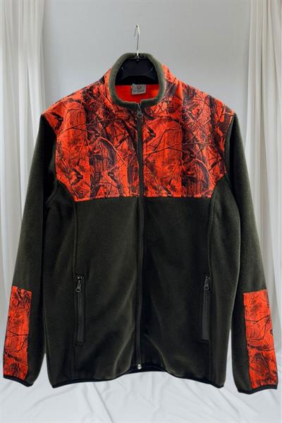 Avcılık Orman Desen Çulluk Baskılı Dik Yaka Softshell Turuncu Kamuflaj Desenli Haki Polar Ceket