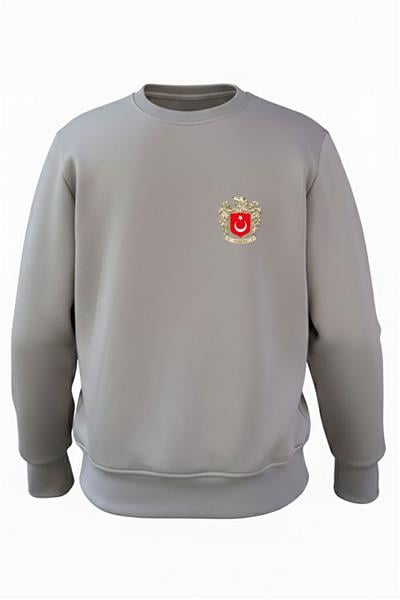 Bozkurt Sembolü Türkiye Ve Türk Bayrağı Kurt Baskılı 3 İp Şardonlu %100 Pamuk Sweatshirt - Antrasit