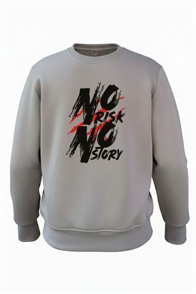 No Risk No Story Yazı Baskılı Şık Sanatsal 3 İp Şardonlu %100 Pamuk Sweatshirt - Antrasit