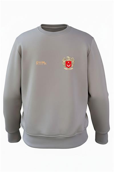 Türk Ve Türkiye Bozkurt Baskılı Göktürkçe Türk Yazı Baskılı Regular Fit 3 İp %100 Pamuk Sweatshirt - Antrasit