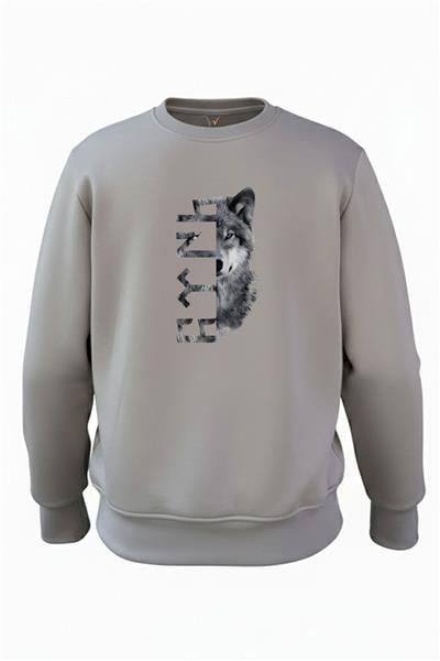 Türkiye Bozkurt Göktürkçe Türk Yazısı Ve Kurt Baskılı Regular Fit 3İp Şardonlu %100 Pamuk Sweatshirt - Antrasit