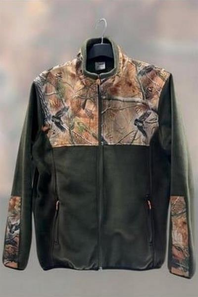 Widi Avcılık Hunter Orman Desen Çulluk Baskılı Garnili Tam Fermuarlı Dik Yaka Haki Polar Sweatshirt