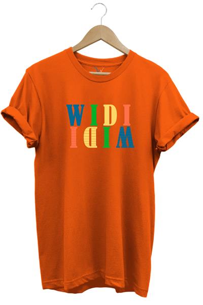 Widi Logo Aynalanmış Tasarım Baskılı %100 Pamuk Regular Fit T-Shirt - Turuncu