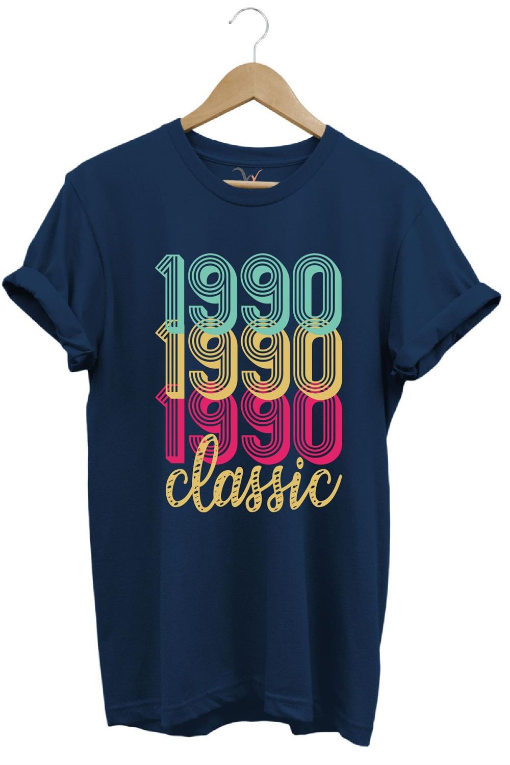1990 Retro Vintage Classic Baskılı %100 Pamuk Regular Fit Unisex T-Shirt - Lacivert