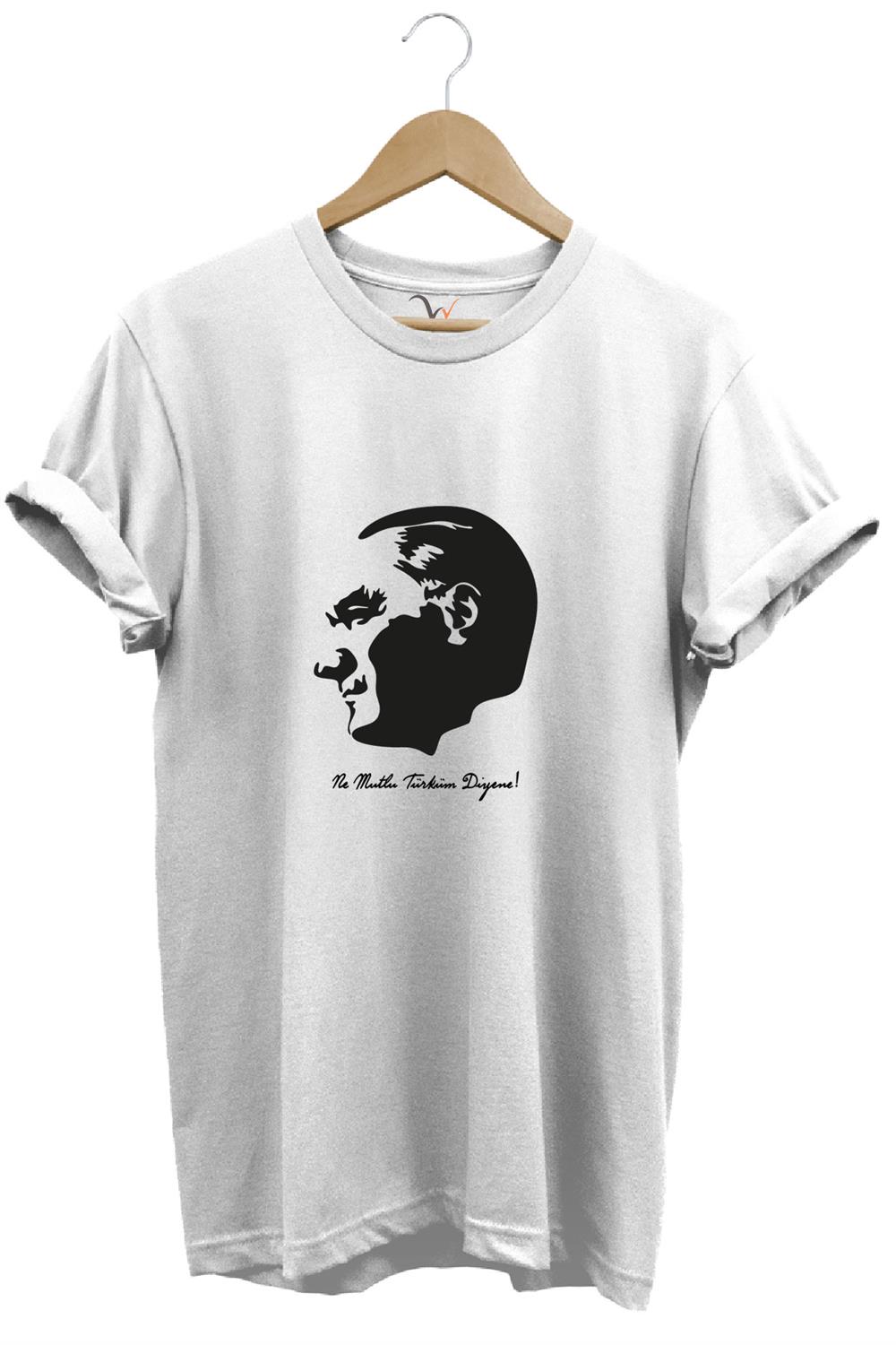 29 Ekim Atatürk Ve Ne Mutlu Türküm Diyene! Yazı Baskılı Regular Fit Bisiklet Yaka T-Shirt - Beyaz