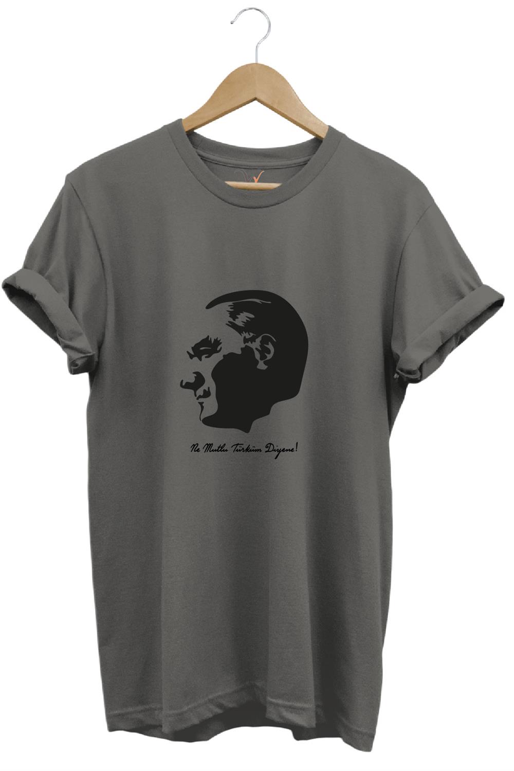 29 Ekim Atatürk Ve Ne Mutlu Türküm Diyene! Yazı Baskılı Regular Fit Bisiklet Yaka T-Shirt - Antrasit