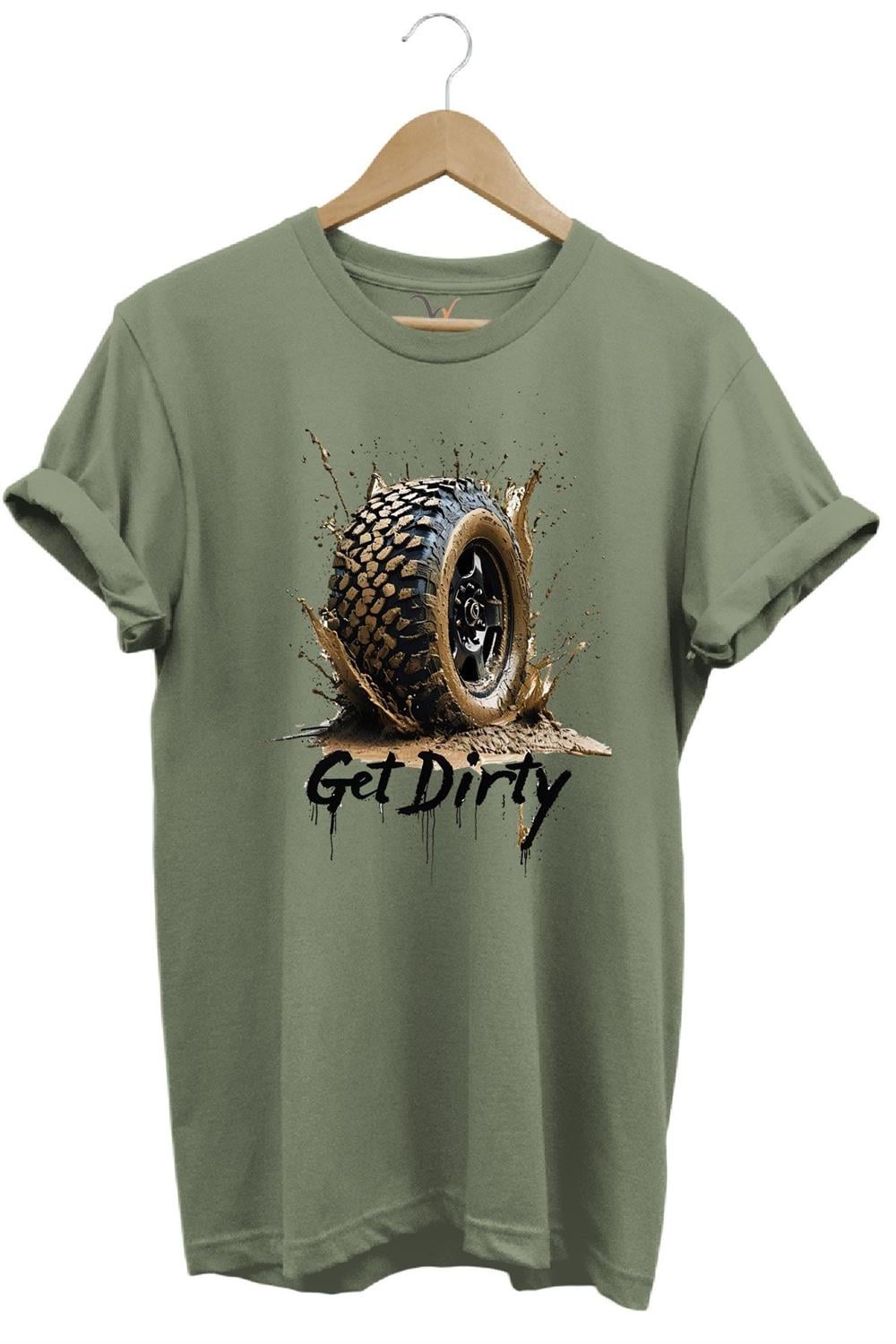 4X4 Off Road Mud Truck Baskılı Dağ Aracı Tekerlek Baskılı %100 Pamuk Regular Fit Unisex T-Shirt - Haki