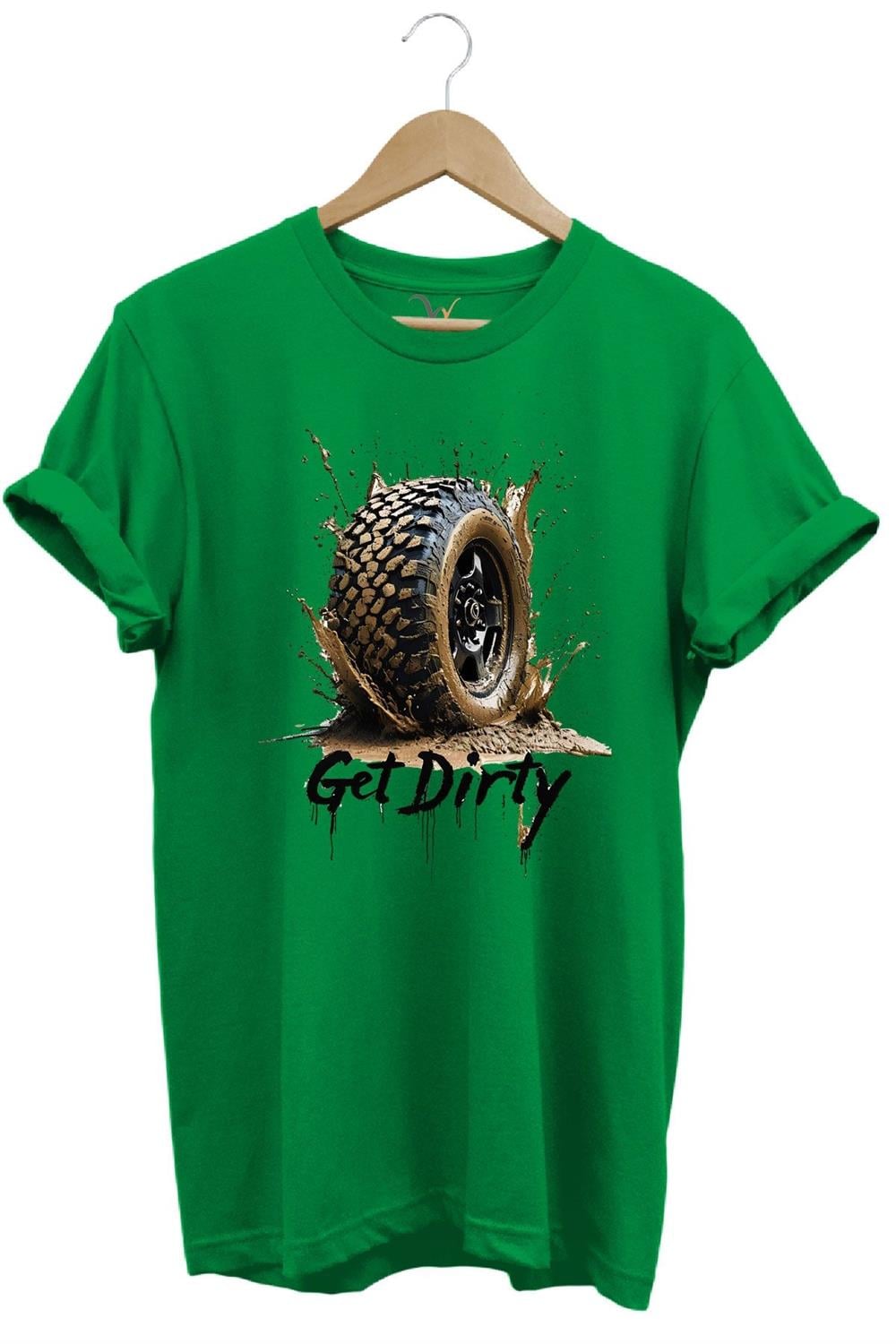 4X4 Off Road Mud Truck Baskılı Dağ Aracı Tekerlek Baskılı %100 Pamuk Regular Fit Unisex T-Shirt - Yeşil