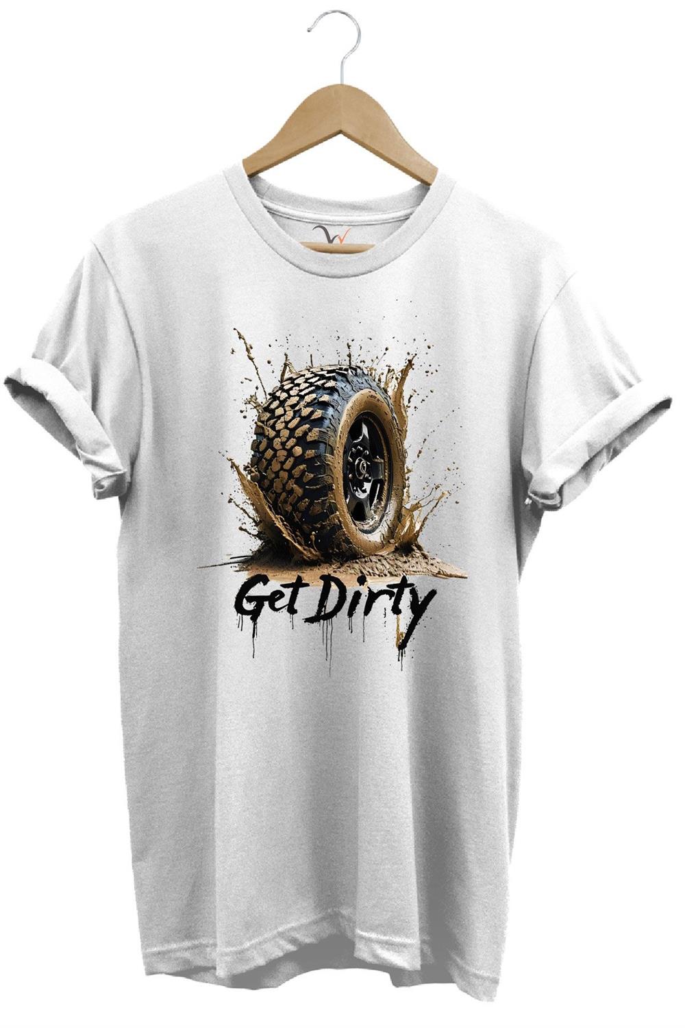 4X4 Off Road Mud Truck Baskılı Dağ Aracı Tekerlek Baskılı %100 Pamuk Regular Fit Unisex T-Shirt - Beyaz