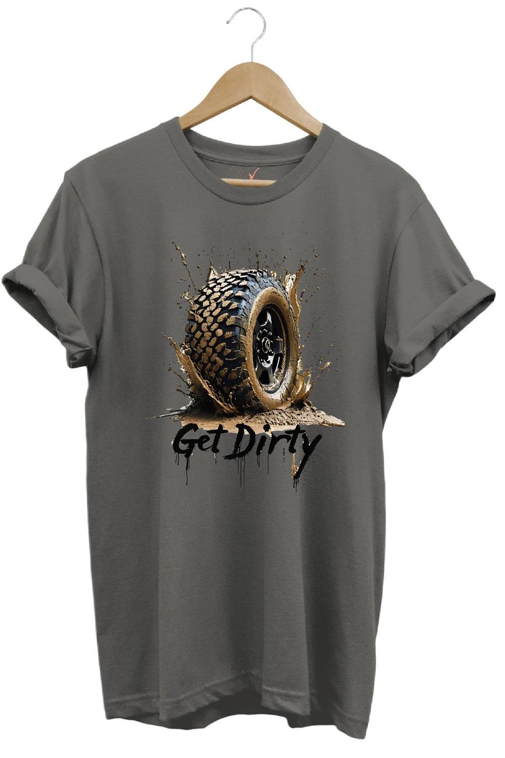 4X4 Off Road Mud Truck Baskılı Dağ Aracı Tekerlek Baskılı %100 Pamuk Regular Fit Unisex T-Shirt - Antrasit