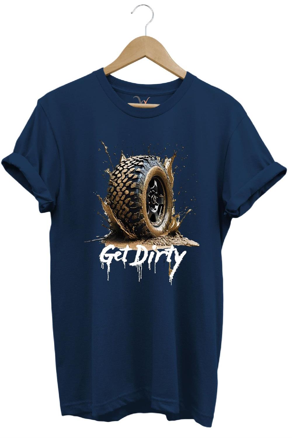 4X4 Off Road Mud Truck Baskılı Dağ Aracı Tekerlek Baskılı %100 Pamuk Regular Fit Unisex T-Shirt - Lacivert