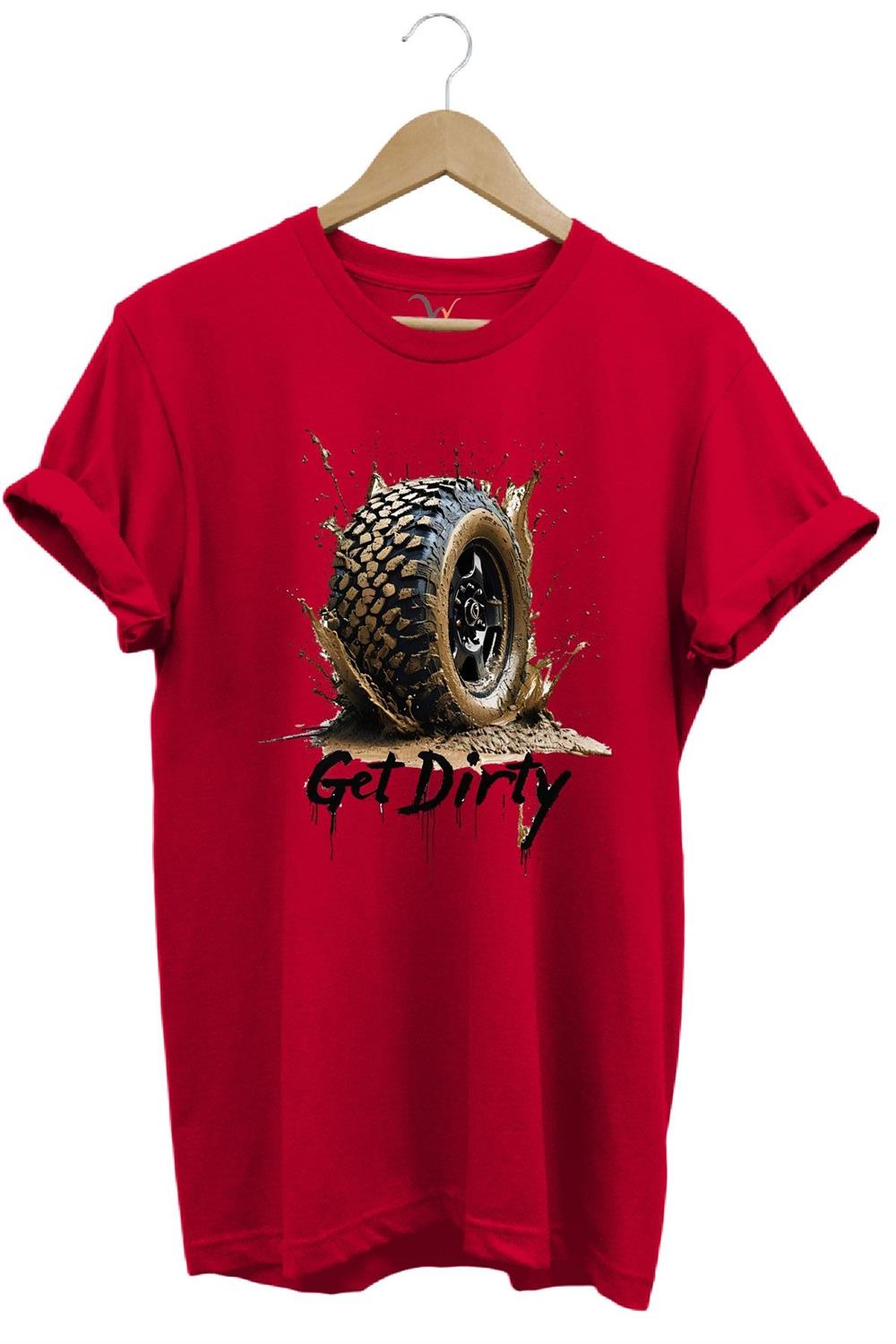 4X4 Off Road Mud Truck Baskılı Dağ Aracı Tekerlek Baskılı %100 Pamuk Regular Fit Unisex T-Shirt - Kırmızı