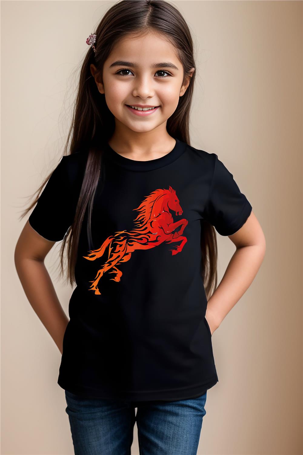 Alevli Ateş Baskılı Sarı Ve Kırmızı Detay %100 Pamuk Erkek Çocuk Kız Çocuk T-Shirt - Siyah