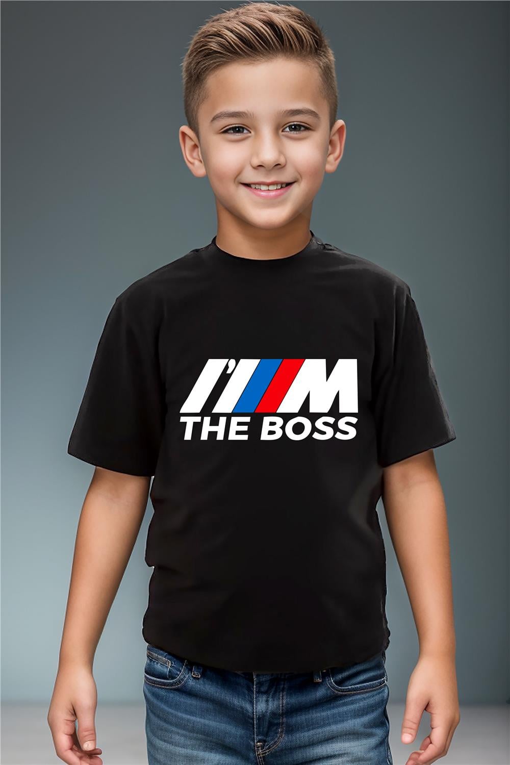 Araba Baskılı Pamuk Premium Erkek Çocuk Kız Çocuk T-Shirt - Siyah