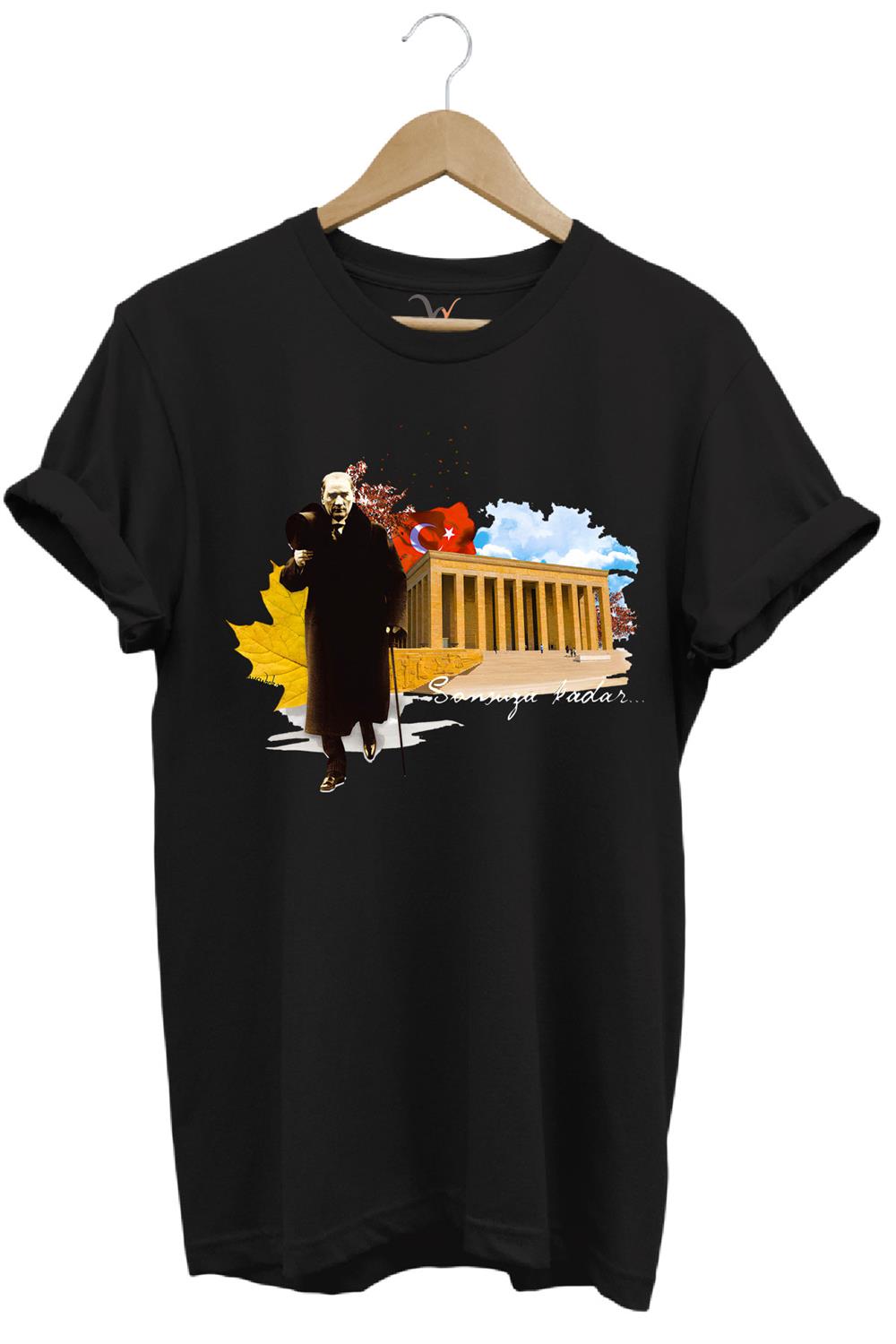 Atatürk Anıtkabir 10 Kasım 29 Ekim 23 Nisan 19 Mayıs Cumhuriyet Sonsuza Kadar Regular Fit T-Shirt - Siyah