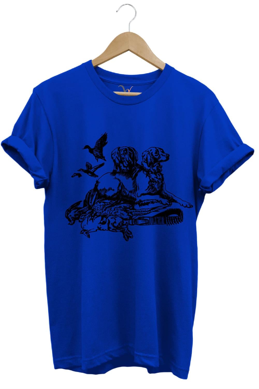 Avcılık Hunter Av Köpekleri Tavşan Ve Keklik Kuşu Baskılı Regular Fit %100 Pamuk T-Shirt - Mavi