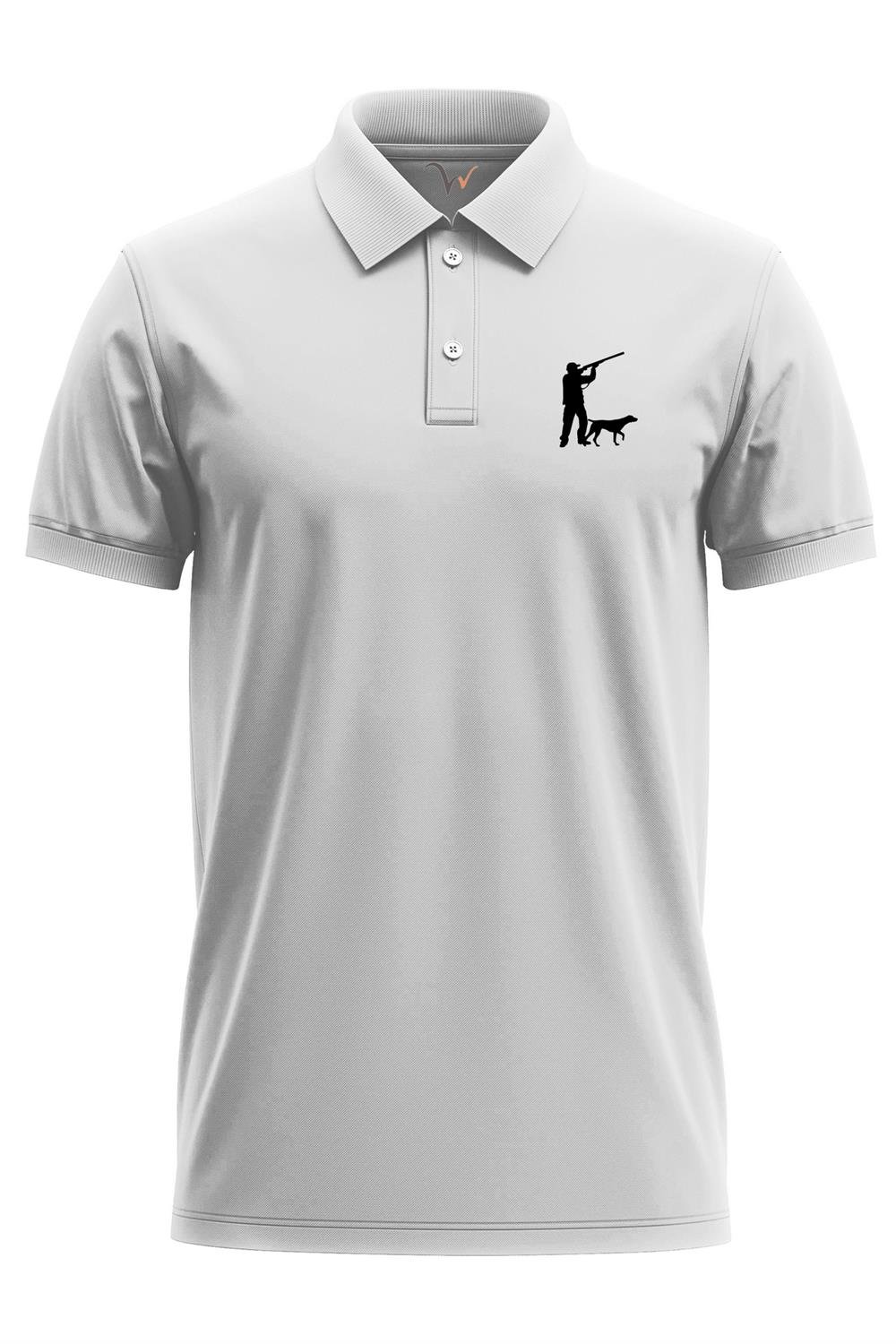 Avcılık Hunter Avcı Ve Av Köpeği Tasarım Baskılı %100 Pamuk Regular Fit Polo T-Shirt - Beyaz