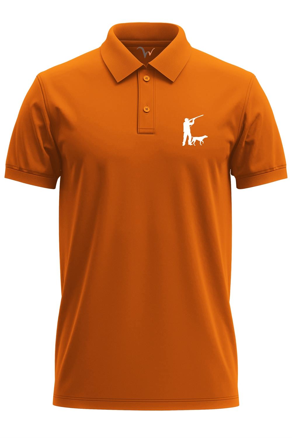 Avcılık Hunter Avcı Ve Av Köpeği Tasarım Baskılı %100 Pamuk Regular Fit Polo T-Shirt - Turuncu