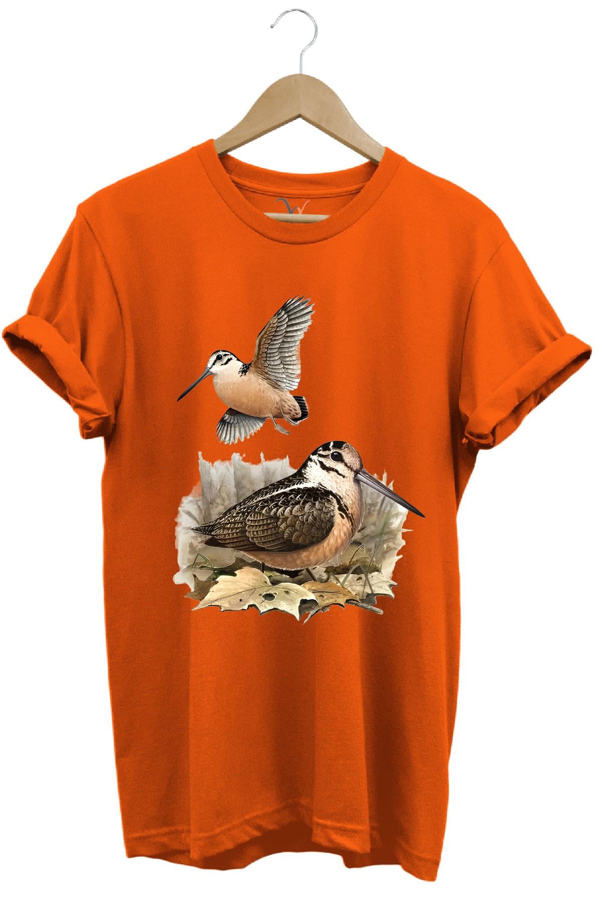 Avcılık Hunter Çulluk Avcılığı Baskılı %100 Pamuk Regular Fit T-Shirt - Turuncu