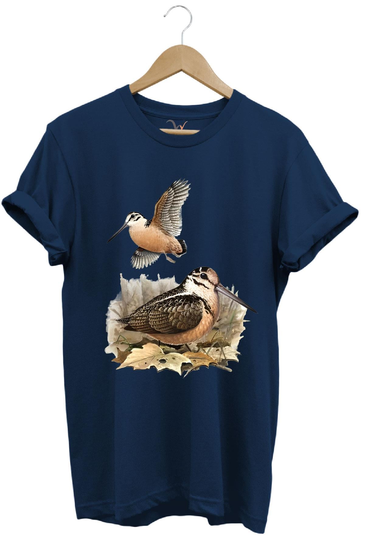 Avcılık Hunter Çulluk Avcılığı Baskılı %100 Pamuk Regular Fit T-Shirt - Lacivert