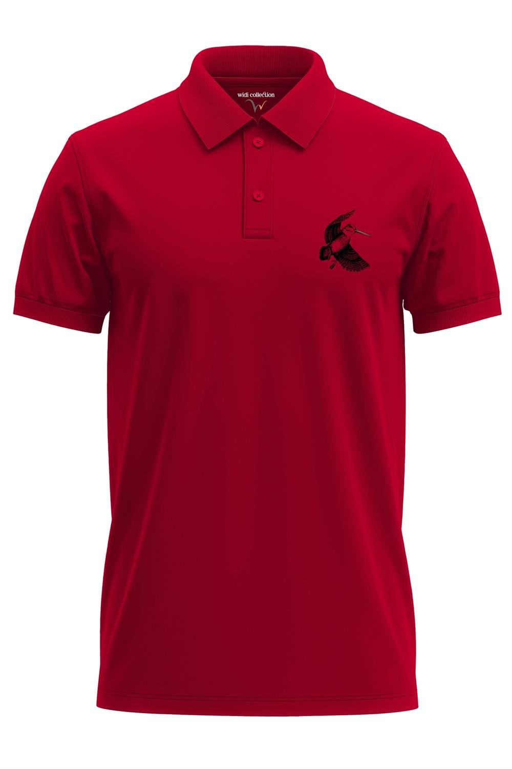 Avcılık Hunter Çulluk Avcılığı Tasarım Baskılı Çulluk Avı %100 Pamuk Regular Fit Polo Yaka T-Shirt - Kırmızı