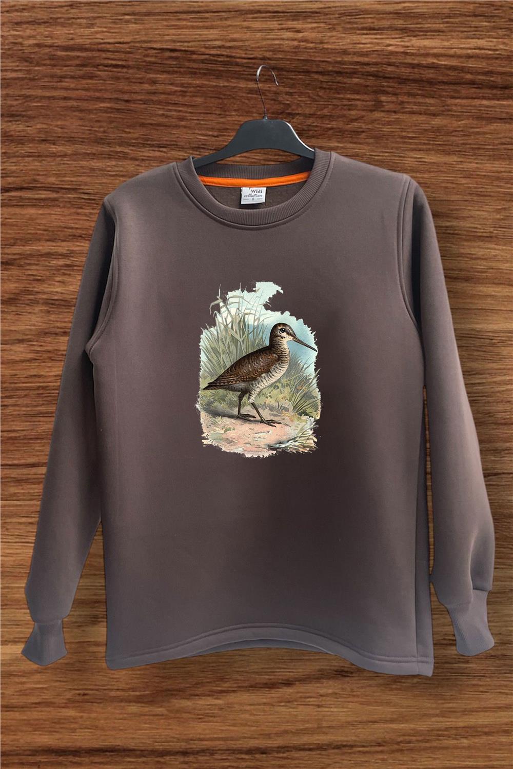 Avcılık Hunter Çulluk Avı Tasarım Baskılı Setter Regular Fit Bisiklet Yaka Sweatshirt - Kahverengi