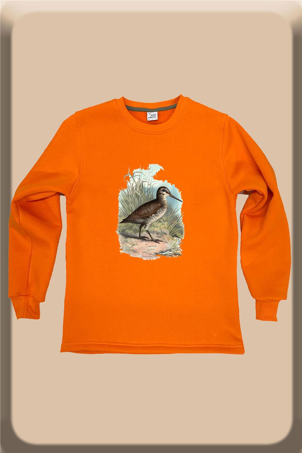 Avcılık Hunter Çulluk Avı Tasarım Baskılı Setter Regular Fit Bisiklet Yaka Sweatshirt - Turuncu