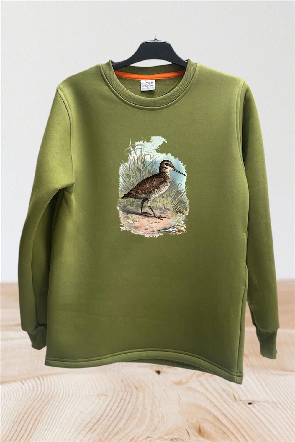 Avcılık Hunter Çulluk Avı Tasarım Baskılı Setter Regular Fit Bisiklet Yaka Sweatshirt - Haki