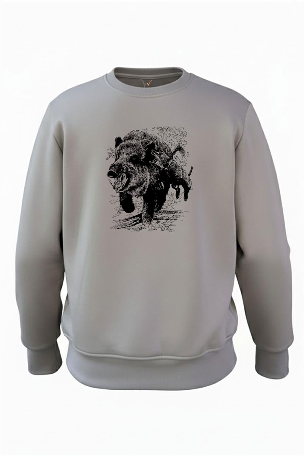 Avcılık Hunter Domuz Avcılığı Baskılı 3 İp Şardonlu %100 Pamuk Antrasit Sweatshirt - Antrasit