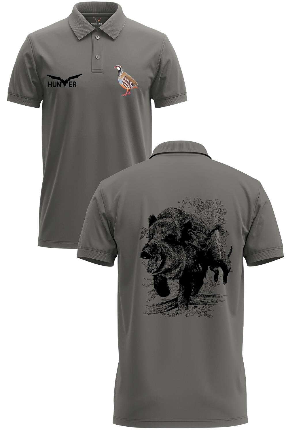 Avcılık Hunter Domuz Avcılığı Tasarımlı %100 Pamuk Regular Fit Polo Yaka T-Shirt - Antrasit