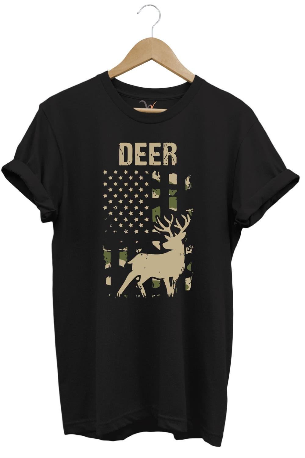 Avcılık Hunter Geyik Avcılığı Deer Hunt Baskılı Kamuflaj Desenli Regular Fit T-Shirt - Siyah