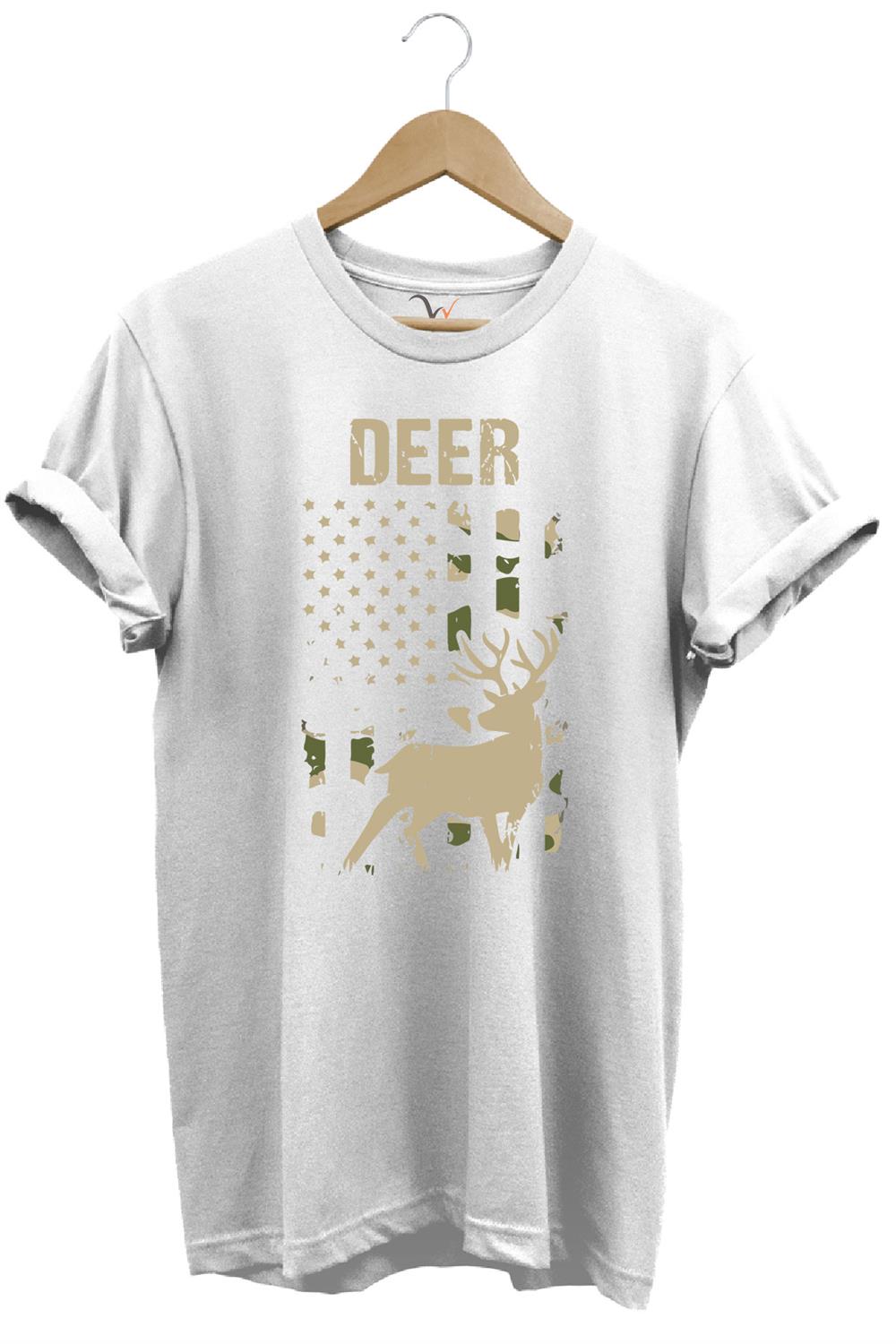 Avcılık Hunter Geyik Avcılığı Deer Hunt Baskılı Kamuflaj Desenli Regular Fit T-Shirt - Beyaz