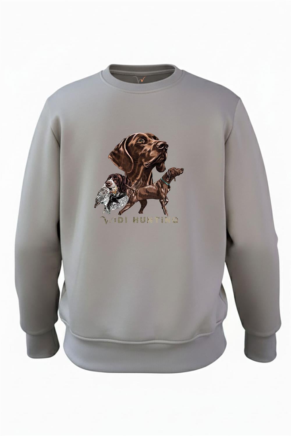 Avcılık Hunter Kurzhaar Av Köpeği Ve Çulluk Baskılı 3 İp Şardonlu %100 Pamuk Sweatshirt - Antrasit