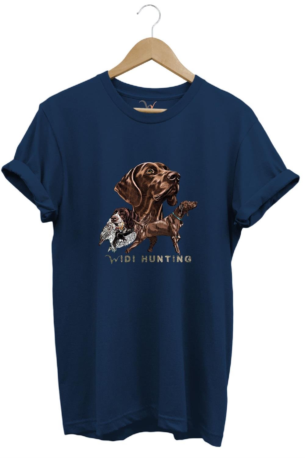 Avcılık Hunter Kurzhaar Av Köpeği Ve Çulluk Baskılı %100 Pamuk Regular Fit Unisex T-Shirt - Lacivert