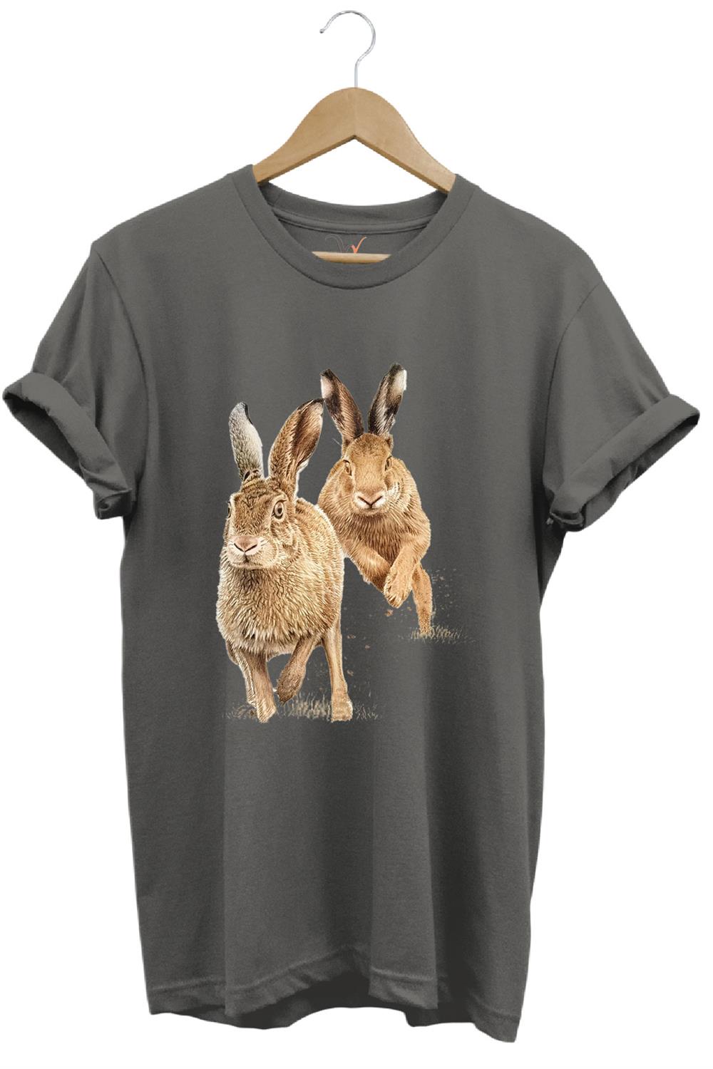 Avcılık Hunter Tavşan Avı Baskılı %100 Pamuk Regular Fit T-Shirt - Antrasit