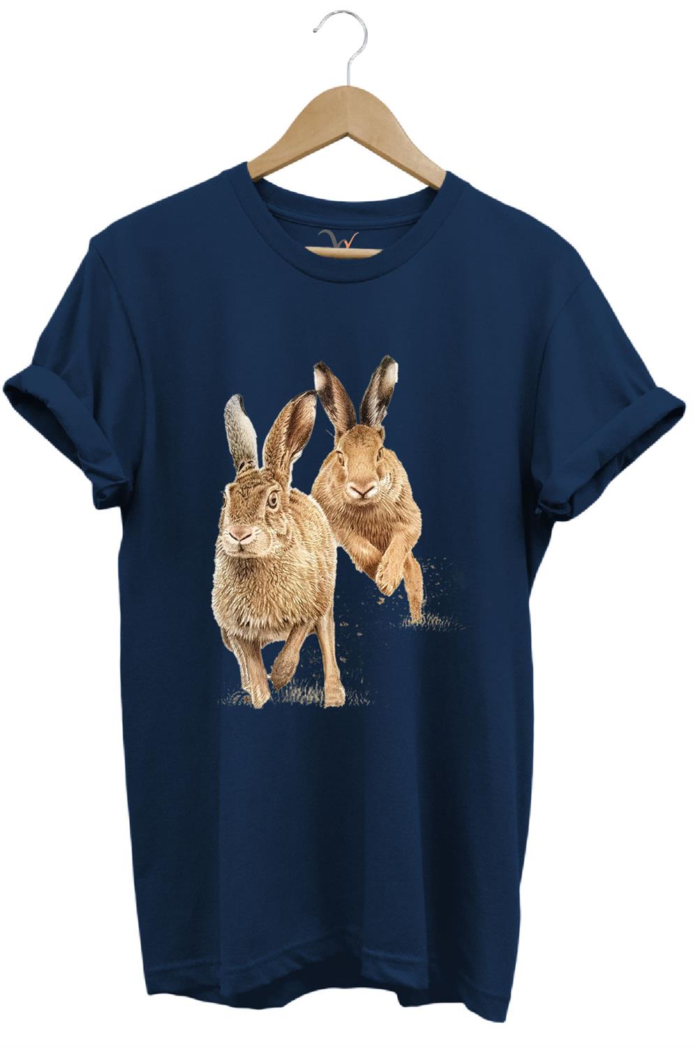 Avcılık Hunter Tavşan Avı Baskılı %100 Pamuk Regular Fit T-Shirt - Lacivert