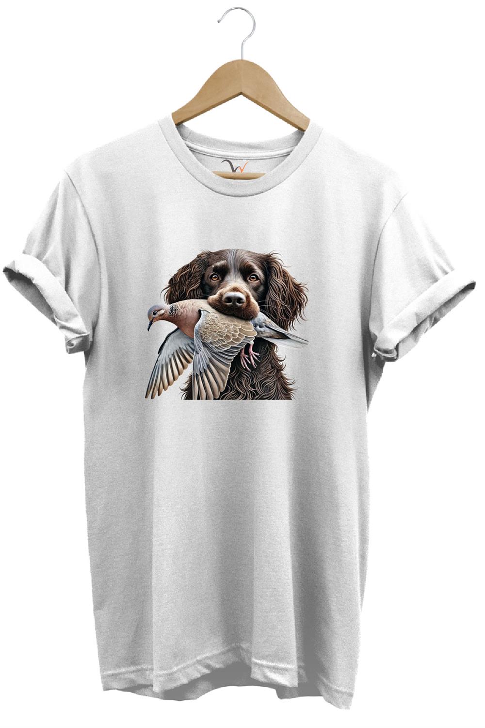 Avcılık Hunter Üveyik Kuşu Ve Avcı Boykin Köpeği Tasarım Baskılı %100 Pamuk Regular Fit T-Shirt - Beyaz