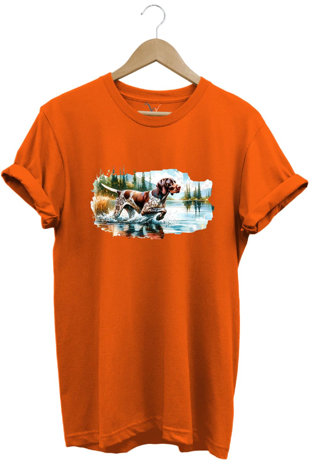 Avcılık Hunting Av Köpeği Baskılı %100 Pamuk Regular Fit T-Shirt - Turuncu