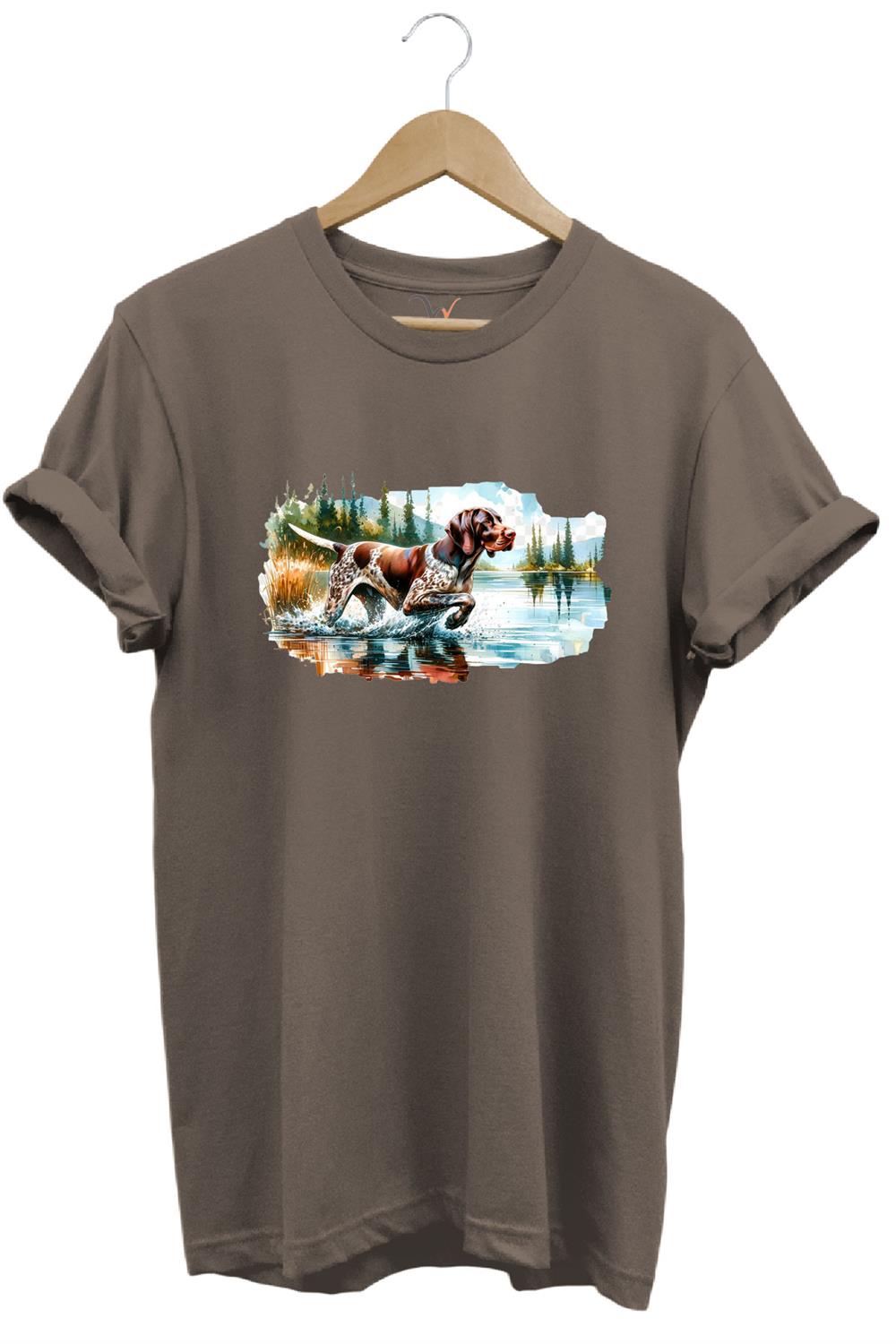 Avcılık Hunting Av Köpeği Baskılı %100 Pamuk Regular Fit T-Shirt - Kahverengi