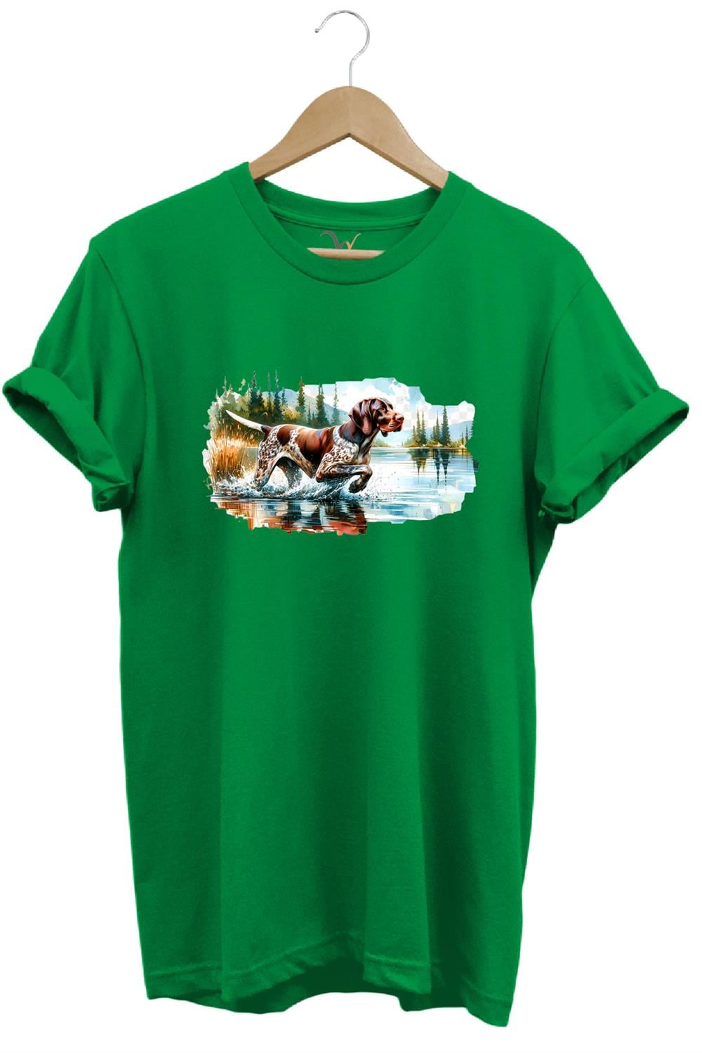 Avcılık Hunting Av Köpeği Baskılı %100 Pamuk Regular Fit T-Shirt - Yeşil