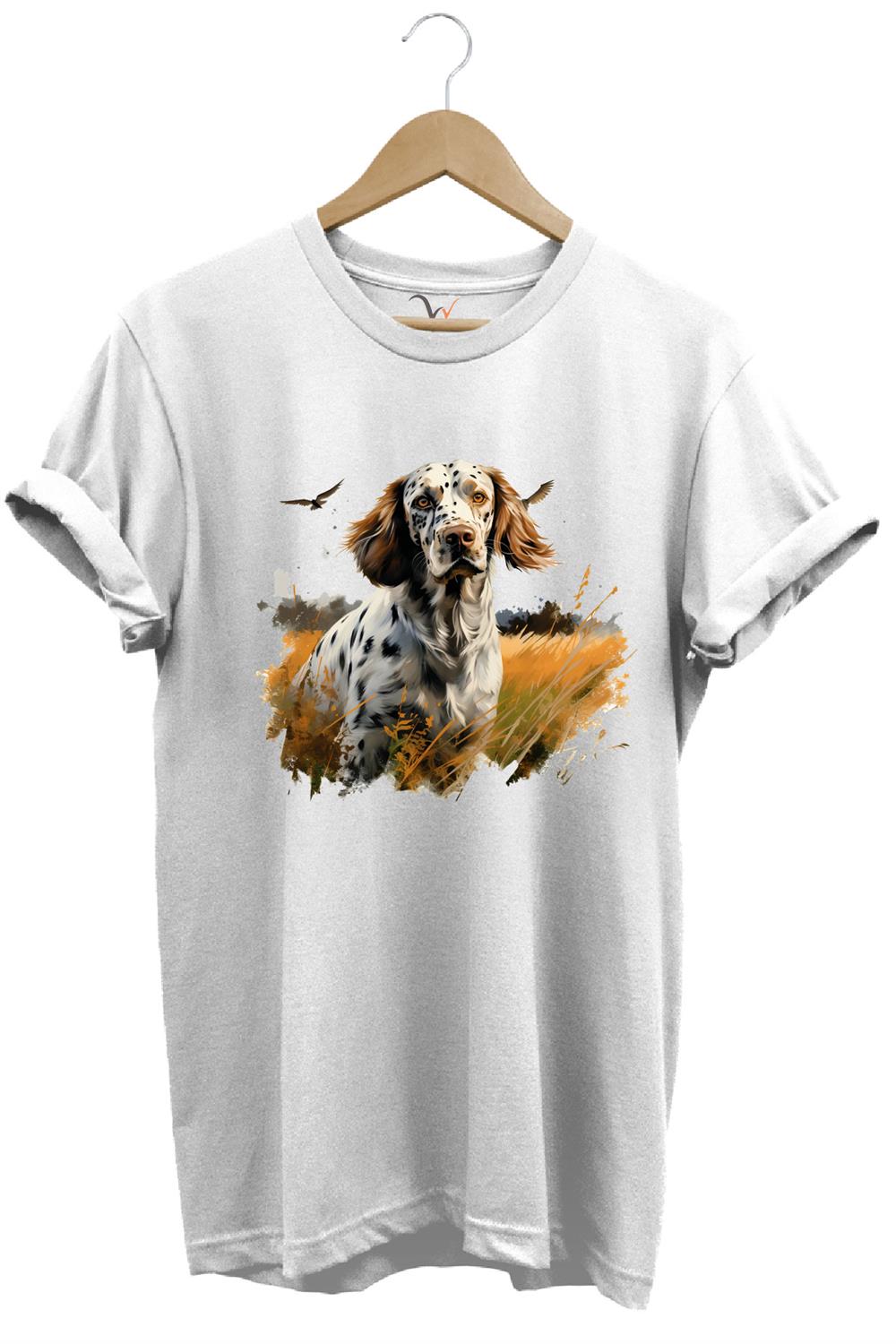 Avcılık Hunting English Setter Vahşi Yaşam Avcı Köpeği %100 Pamuk Unisex Regular Fit T-Shirt - Beyaz