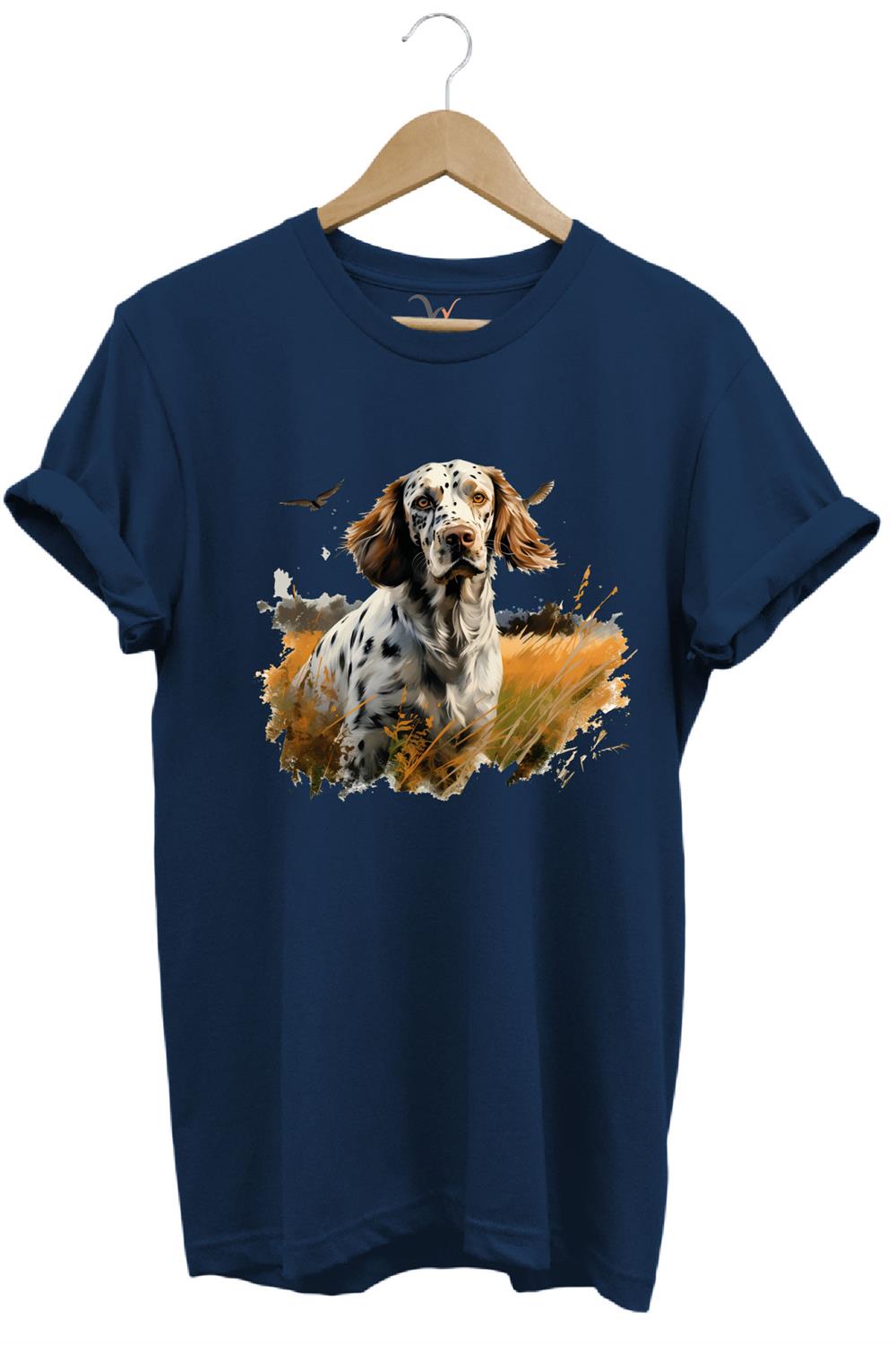 Avcılık Hunting English Setter Vahşi Yaşam Avcı Köpeği %100 Pamuk Unisex Regular Fit T-Shirt - Lacivert