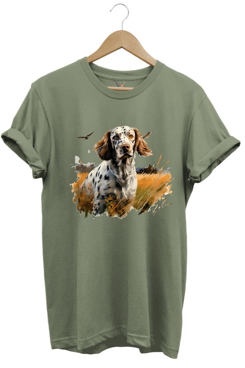 Avcılık Hunting English Setter Vahşi Yaşam Avcı Köpeği %100 Pamuk Unisex Regular Fit T-Shirt - Haki