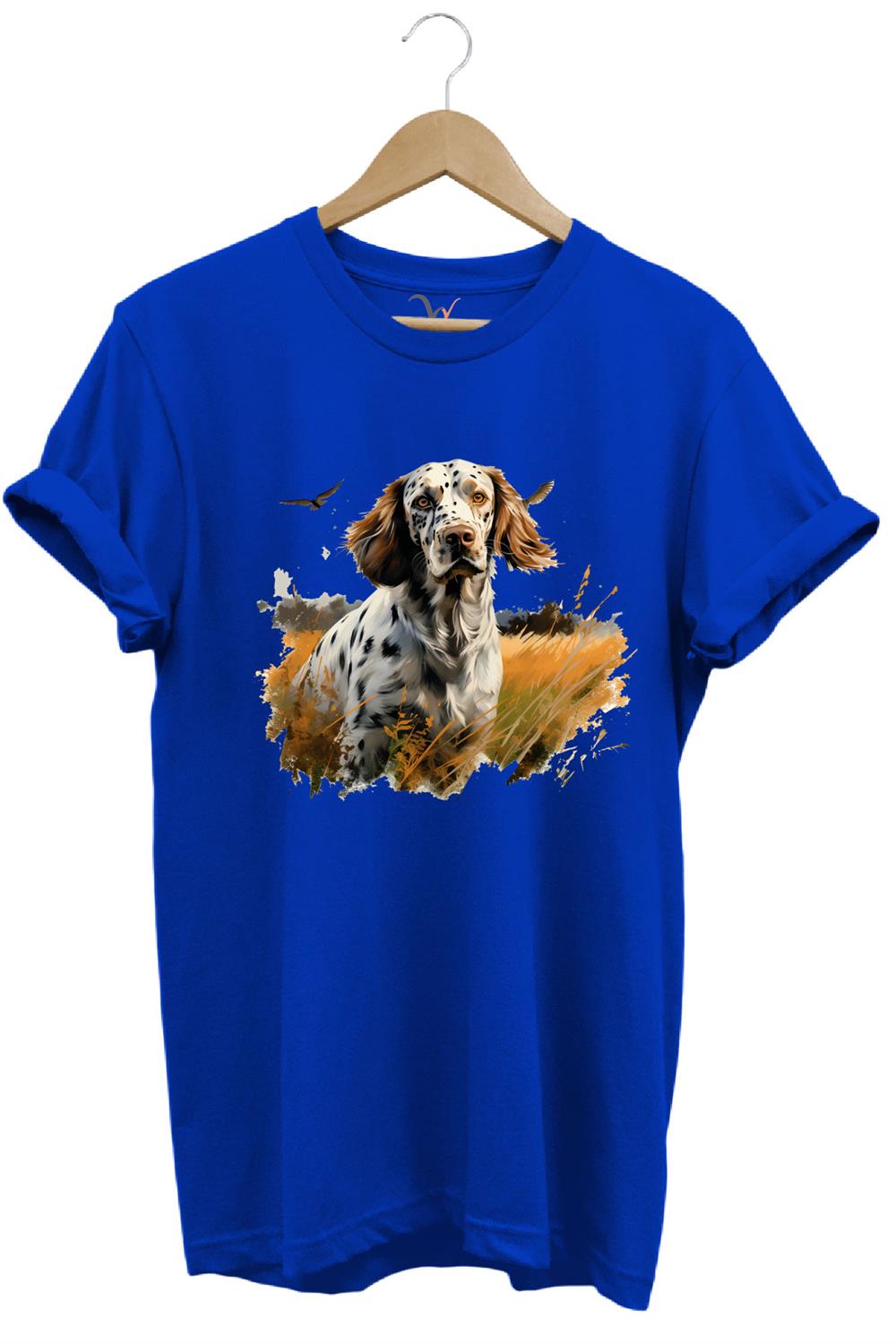 Avcılık Hunting English Setter Vahşi Yaşam Avcı Köpeği %100 Pamuk Unisex Regular Fit T-Shirt - Mavi