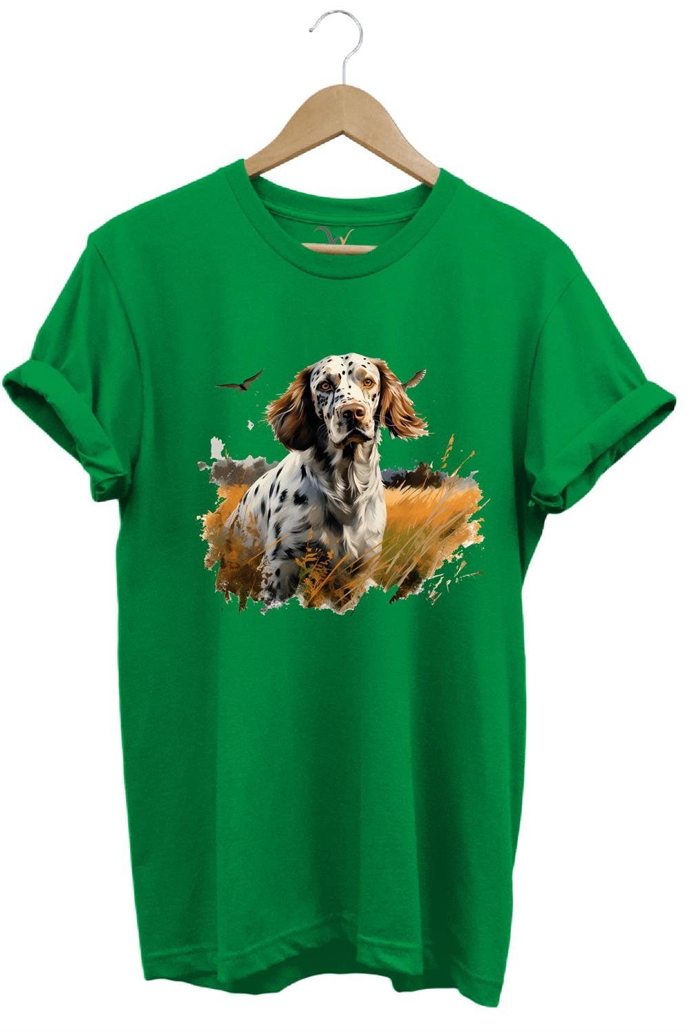 Avcılık Hunting English Setter Vahşi Yaşam Avcı Köpeği %100 Pamuk Unisex Regular Fit T-Shirt - Yeşil