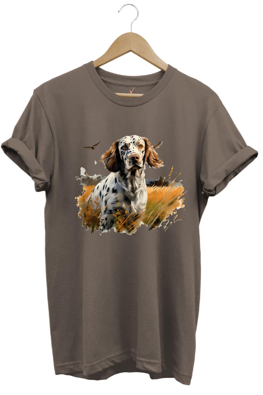 Avcılık Hunting English Setter Vahşi Yaşam Avcı Köpeği %100 Pamuk Unisex Regular Fit T-Shirt - Kahve